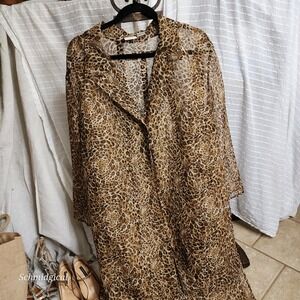 Studio C Plus Leopard Print Sheer Duster Kimono Cardigan Brown Size 20W 54" L